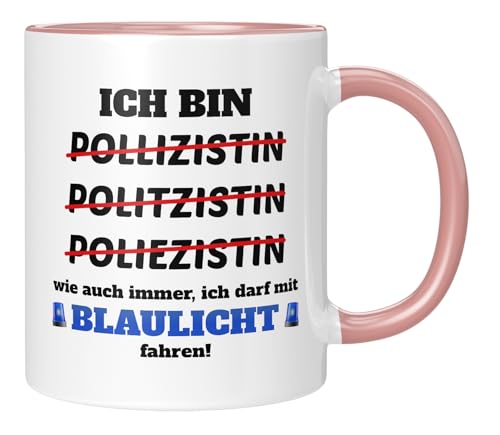 TassenTicker - Ich bin Polizistin! Wie auch immer, ich darf Blaulicht fahren - lustige Tasse als Geschenk - Kollegin - Beruf - Dankeschön - Witzig - Geburtstagsgeschenk - Rosa von TassenTicker