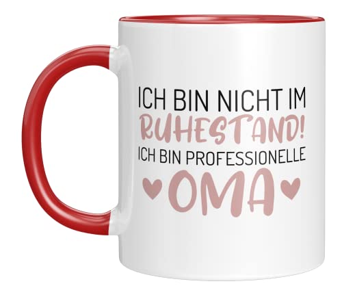 TASSENTICKER - Ich bin nicht im Ruhestand! Ich bin Professionelle Oma - Tasse für werdene Oma - Geschenk für den Ruhestand - Renteneintritt - Rente - Enkel - Enkelin (Rot) von TASSENTICKER