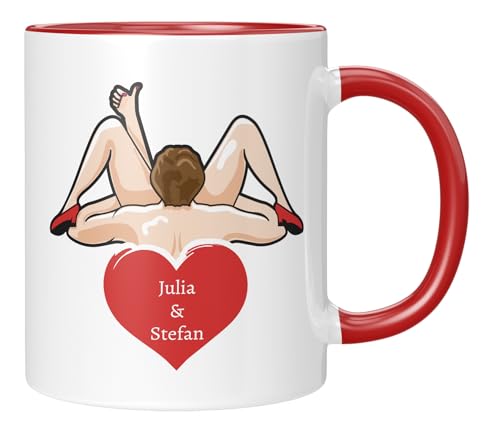 TASSENTICKER - Ich hab es geleckt! Also gehört es mir! Love you - Tasse für Paare - Jahrestag - Hochzeitstag - Personalisierte Kaffeetasse - Wunschnamen - Individuell- rot von TASSENTICKER