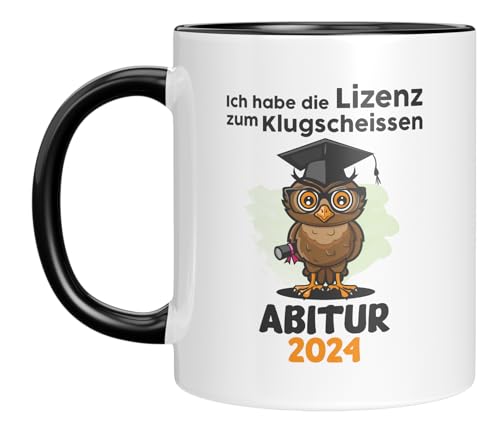 TassenTicker - Ich habe die Lizenz zum Klugscheissen - Abitur 2024 - Geschenk - Abschluss - Schulabschluss - Abiturgeschenk - Abiturient- Abiturientin - Geschenkidee - Eule - Schwarz von TassenTicker