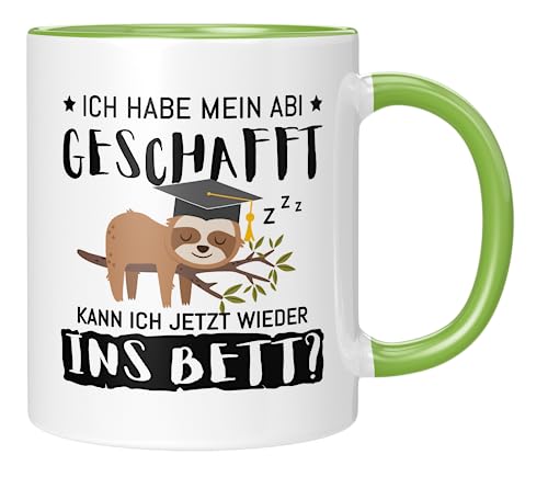 TassenTicker - Ich habe mein Abi geschafft. Kann ich jetzt wieder ins Bett? - Faultier - Abitur bestanden - Abschluss - Abiturienten - bestanden - Kaffeetasse - Geschenk idee - Abi (Grün), Tasse von TassenTicker