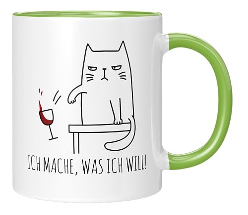 TassenTicker - Ich mache, was ich will ! - Geschenk - Katzenmama - Katzenpapa - Katzenliebhaber - Tasse mit Spruch - Katzen - Geschenkidee - 330ml (Grün) von TassenTicker