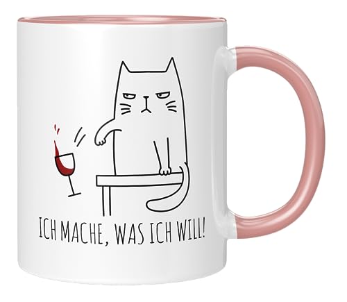 TASSENTICKER - Ich mache, was ich will ! - Geschenk - Katzenmama - Katzenpapa - Katzenliebhaber - Tasse mit Spruch - Katzen - Geschenkidee - 330ml (Rosa) von TASSENTICKER