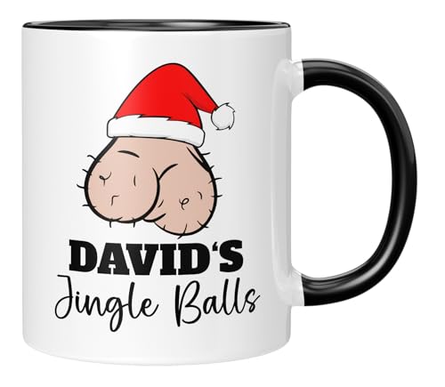 TASSENTICKER - Jingle Balls - Personalisierte Kaffeetasse - Wunschnamen - Geschenk für den Freund, Ehemann, Partner, Schatz - Lustiges Geschenk zu Weihnachten - Schwarz von TASSENTICKER