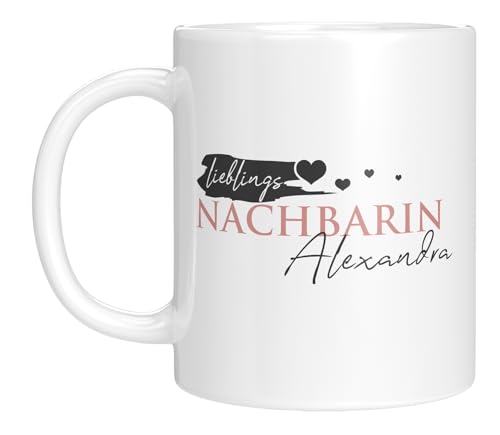 TassenTicker - Kaffeebecher - Lieblingsnachbarin - mit Namen personalisiert - Tasse mit Spruch - coole Geschenkidee - Willkommensgeschenk - Weiß von TassenTicker