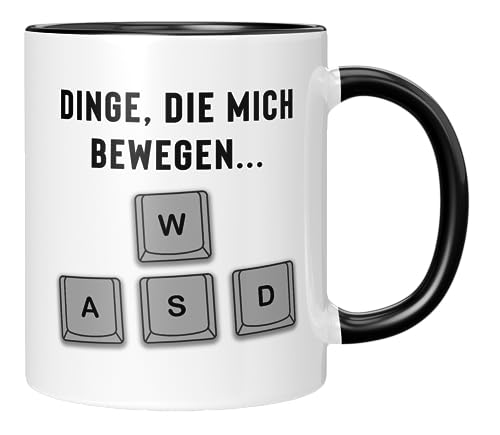 TassenTicker - Kaffetasse für Zocker und Sarkasmus Liebhaber: Dinge die mich bewegen: … - Lustige Tasse als Geschenk für Gamer | Sarkasmus Zocker Kaffetasse - Schwarz von TassenTicker