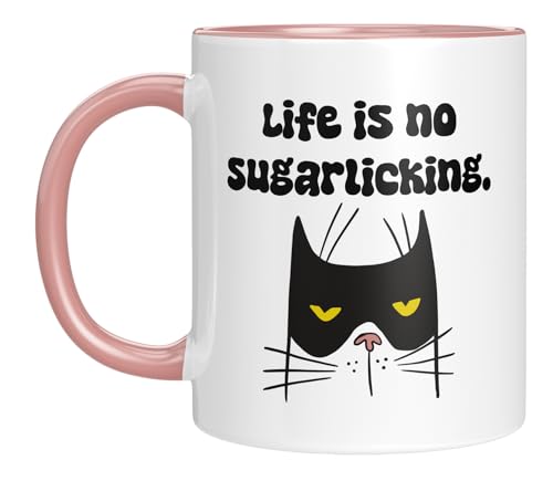 TASSENTICKER - Life is no sugarlicking - lustige Tasse zum verschenken für die Arbeit oder Büro - Spruchtasse - Arbeitskollegen - Geschenk zum Geburtstag (Rosa) von TASSENTICKER