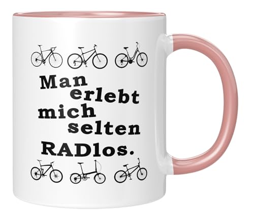 TASSENTICKER - Man erlebt mich selten Radlos - Tasse mit Spruch - Fahrradliebhaber - Geschenk für Biker - Fahrrad - Für Männer Frauen - Beidseitig bedruckt - Rosa von TASSENTICKER