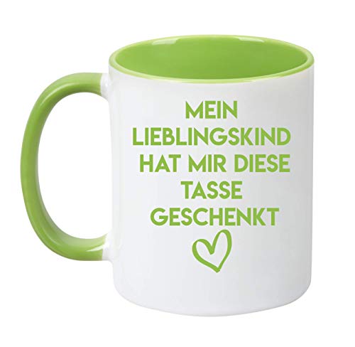 TassenTicker - ''Mein Lieblingskind hat Mir Diese Tasse geschenkt'' - beidseitig Bedruckt - Tasse - Kaffeetasse - Kaffeebecher - lustig - Geschenk - Arbeit (Weiss) (Grün) von TassenTicker