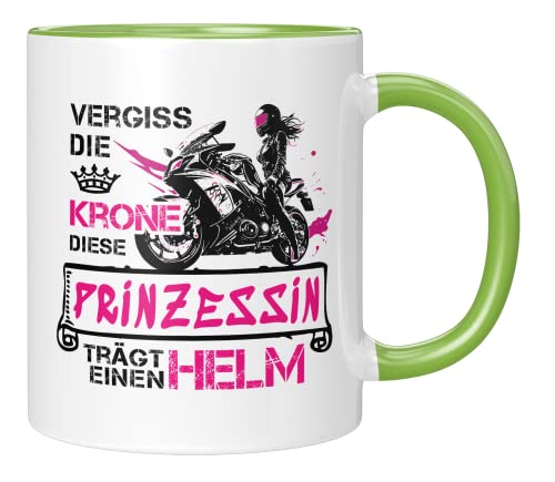 TassenTicker - Motorrad Tasse - Geschenke für Frauen Freundin Frau - Motorradfahrerin - Geschenkidee - Kaffeetasse - lustig - Bikerin - Becher (Grün) von TassenTicker