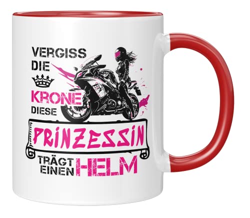 TASSENTICKER - Motorrad Tasse - Geschenke für Frauen Freundin Frau - Motorradfahrerin - Geschenkidee - Kaffeetasse - lustig - Bikerin - Becher (Rot) von TASSENTICKER