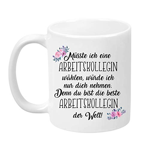 TassenTicker - ''Müsste ich eine Arbeitskollegin wählen, würde ich...'' - beidseitig Bedruckt - Tasse - Kaffeetasse - Kaffeebecher - Geschenk - Arbeit - lustig (Weiss) von TassenTicker