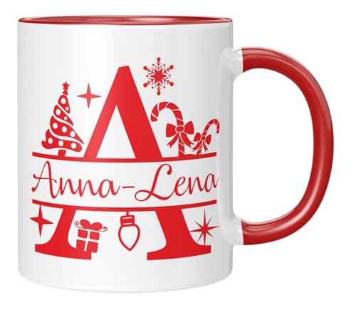 TassenTicker - Namenstasse - Weihnachtstasse - Personalisiert - mit Wunschname - mädchen - junge - Tasse mit Namen - Geschenkidee - Rot von TassenTicker