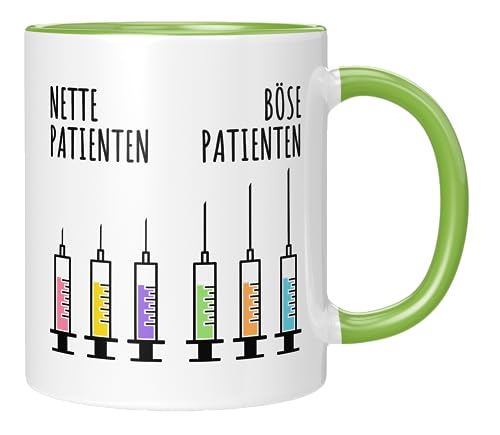 TassenTicker - Nette Patienten - Böse Patienten - Danke schön - Geschenk - Kaffeetasse - Abschied - Abschiedsgeschenk - Ärzte - Tasse Arzt - Grün von TassenTicker