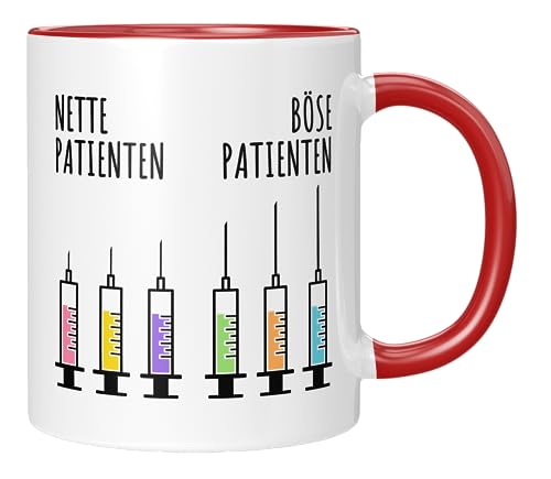 TASSENTICKER - Nette Patienten - Böse Patienten - Danke schön - Geschenk - Kaffeetasse - Abschied - Abschiedsgeschenk - Ärzte - Tasse Arzt - Rot von TASSENTICKER