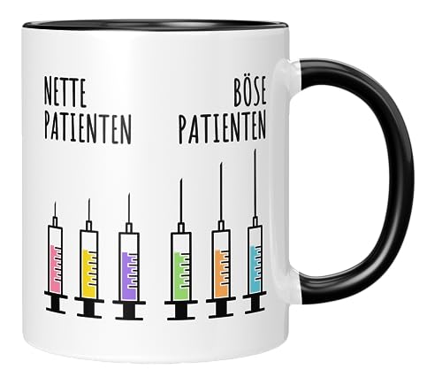 TassenTicker - Nette Patienten - Böse Patienten - Danke schön - Geschenk - Kaffeetasse - Abschied - Abschiedsgeschenk - Ärzte - Tasse Arzt - Schwarz von TassenTicker