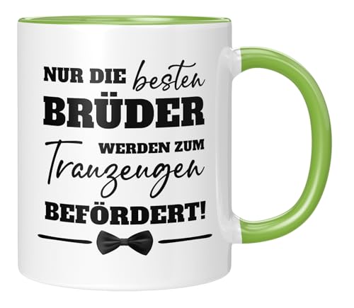 TASSENTICKER - Nur die besten Brüder werden zum Trauzeugen befördert - Geschenk - Hochzeit - der Bruder wird gefragt - Geschenkidee - Trauzeuge - Fragen- Grün von TASSENTICKER