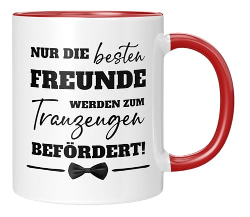 TassenTicker - Nur die besten Freunde werden zum Trauzeugen befördert - Geschenk - Hochzeit - Freunde gefragt - Geschenkidee - Trauzeuge - Fragen - Rot von TassenTicker