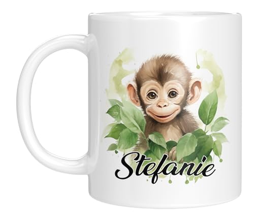 TassenTicker - Personalisierte Kindertasse mit Namen - mit Tieren - für Jungen & Mädchen - Tasse - Geschenk - Geburtstagsgeschenk - Namensgeschenke - Keramik - 330 ML (Affe) von TassenTicker