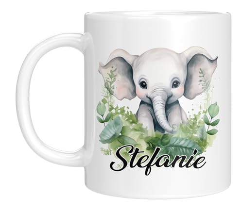 TassenTicker - Personalisierte Kindertasse mit Namen - mit Tieren - für Jungen & Mädchen - Tasse - Geschenk - Geburtstagsgeschenk - Namensgeschenke - Keramik - 330 ML (Elefant) von TassenTicker