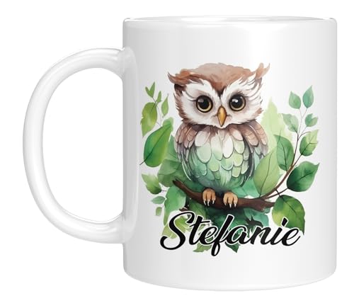 TassenTicker - Personalisierte Kindertasse mit Namen - mit Tieren - für Jungen & Mädchen - Tasse - Geschenk - Geburtstagsgeschenk - Namensgeschenke - Keramik - 330 ML (Eule) von TassenTicker