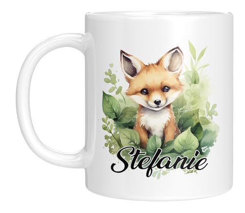 TassenTicker - Personalisierte Kindertasse mit Namen - mit Tieren - für Jungen & Mädchen - Tasse - Geschenk - Geburtstagsgeschenk - Namensgeschenke - Keramik - 330 ML (Fuchs) von TassenTicker