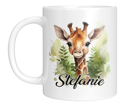 TASSENTICKER - Personalisierte Kindertasse mit Namen - mit Tieren - für Jungen & Mädchen - Tasse - Geschenk - Geburtstagsgeschenk - Namensgeschenke - Keramik - 330 ML (Giraffe) von TASSENTICKER