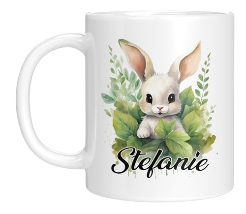 TassenTicker - Personalisierte Kindertasse mit Namen - mit Tieren - für Jungen & Mädchen - Tasse - Geschenk - Geburtstagsgeschenk - Namensgeschenke - Keramik - 330 ML (Hase) von TassenTicker
