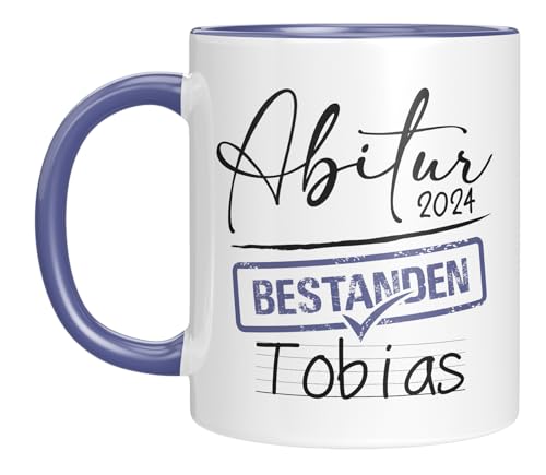 TASSENTICKER - Personalisierte Tasse - Bestande - Abi 2024 - Abitur 2024 - Geschenk zum Abi - personalisiertes Geschenk - Abigeschenk - Geschenkidee - Geschenk - Junge - Mädchen - Blau von TASSENTICKER