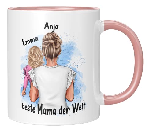 TassenTicker - Personalisierte Tasse - Mama - Tochter - Sohn - Muttertag - Muttertagsgeschenk - Geburtstag - Beste Mama - Geschenk - Mamaspruch (1 Kind Rosa) von TassenTicker