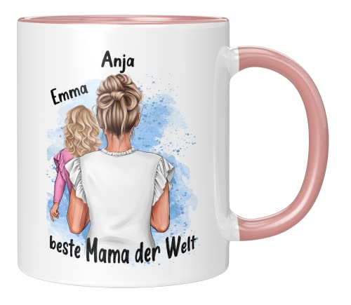 TASSENTICKER - Personalisierte Tasse - Mama - Tochter - Sohn - Muttertag - Muttertagsgeschenk - Geburtstag - Beste Mama - Geschenk - Mamaspruch (1 Kind Rosa) von TASSENTICKER