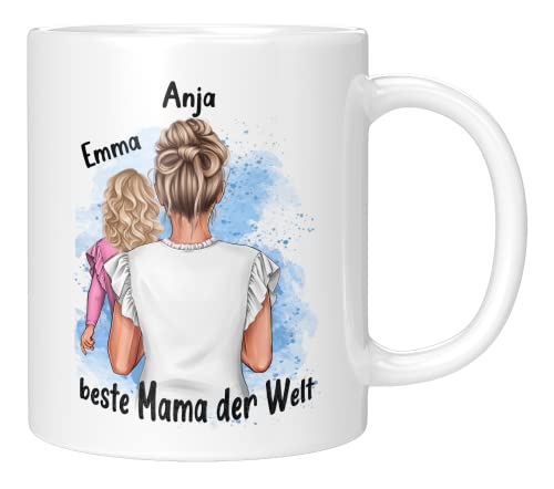 TassenTicker - Personalisierte Tasse - Mama - Tochter - Sohn - Muttertag - Muttertagsgeschenk - Geburtstag - Beste Mama - Geschenk - Mamaspruch (1 Kind Weiss) von TassenTicker