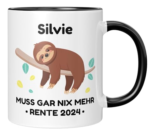 TASSENTICKER - Personalisierte Tasse zum Renteneintritt - “Muss gar nix mehr” - Kaffeetasse - Geschenk zur Rente - Abschiedstasse - Arbeiten - Rente 2024 - Rentnerin Geschenke Frau - schwarz von TASSENTICKER