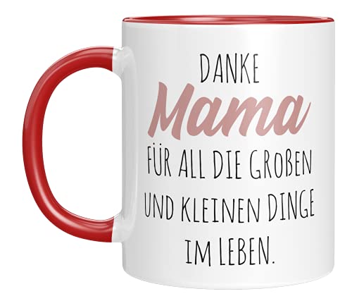 TASSENTICKER - Personalisiertes Geschenk für die beste Mama - Kaffeetasse mit Spruch - Danke Mama für all die.Dinge - und deinem Namen auf der Rückseite - Geschenk zum Muttertag (Rot) von TASSENTICKER