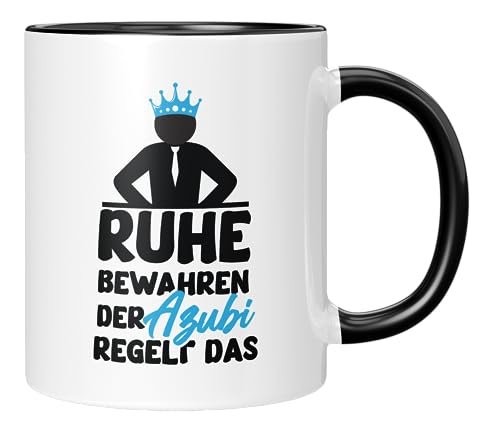 TassenTicker - Ruhe bewahren, der Azubi regelt das schon - Kaffeetasse - Ausbildung - Ausbildungsbeginn Geschenk - Tasse mit Spruch - Ausbildungsstart - Geschenkidee Auszubildender-Schwarz von TassenTicker