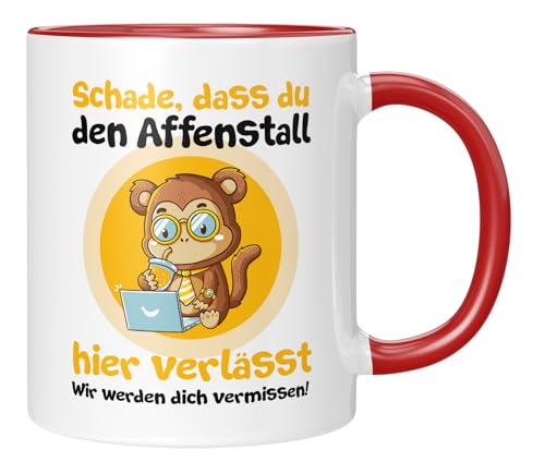 TassenTicker - Schade, dass du den Affenstall hier verlässt - Abschied - Kollegen - Tasse mit Spruch - jobwechsel - Dankeschön - Abschiedesgeschenk - Rot von TassenTicker