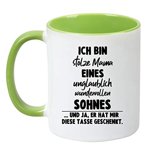 TassenTicker - ''Stolze Mama'' - Kaffeetasse - Bürotasse - Hochwertiges Geschenk - (Grün, Sohn) von TassenTicker