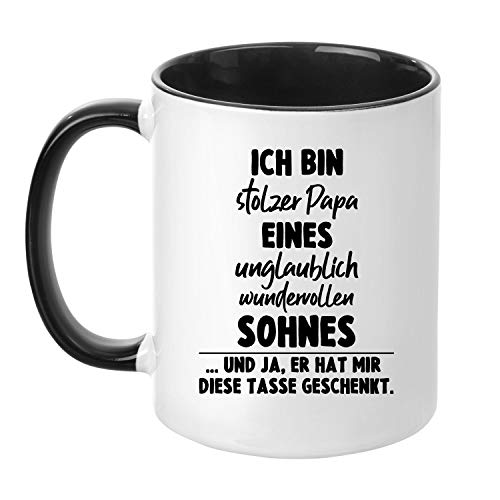 TASSENTICKER - ''Stolze Papa'' - Kaffeetasse - Bürotasse - Hochwertiges Geschenk - (Schwarz, Sohn) von TASSENTICKER