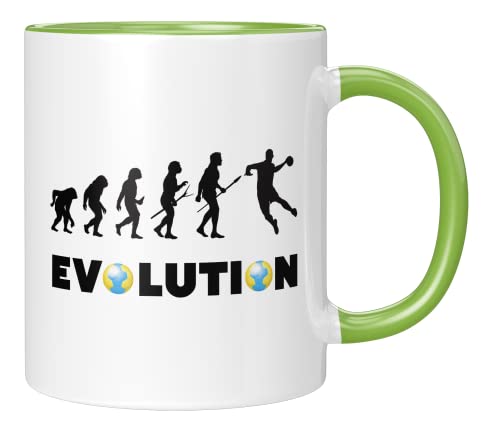 TassenTicker - Tasse für Handballer - Geschenk - Geburtstag - Geschenkidee - Handball - für Männer und Jungs - Handballspieler - Handballverein - Evolution (Grün) von TassenTicker