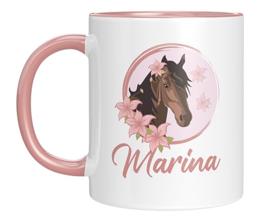 TASSENTICKER - Tasse mit Namen personalisiert - Pferdemotiv - Geschenke für Mädchen - Personalisierte Tasse - Ideales kleines Geschenk - Geschenk für Frauen - Pferde Mädchen - Tasse mit Motiv - Rosa von TASSENTICKER