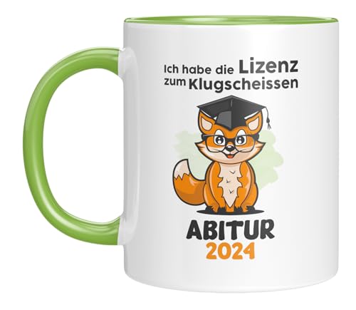 TASSENTICKER - Tasse mit Spruch - Abi 2024 - Geschenk zum Abitur - Abitur 2024 - Ich habe die Lizenz zum Klugscheissen - Geschenkidee - Abschluss - für Mädchen & Jungen - Fuchs - Grün von TASSENTICKER