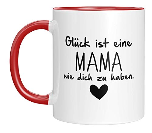 TassenTicker - Tasse mit Spruch - Glück ist eine Mama wie dich zu haben. - Kaffee Tasse - Geschenk für Mama - Muttertagsgeschenk/Weihnachten/Geburtstag (Rot) von TassenTicker