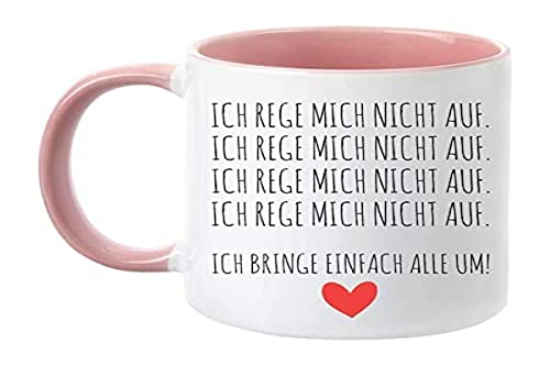 TASSENTICKER - Tasse Ich Rege Mich Nicht Auf, Lustiger Kaffee-Becher mit Spruch, Kaffeetasse aus Keramik, Witziges Kollegen Geschenk, Tee-Tasse Büro 350ml, Rosa, VCACEN008 von TASSENTICKER
