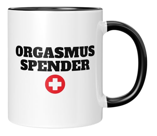 TASSENTICKER - Tasse mit Spruch - Orgasmus Spender - Kaffeetasse lustig für den Freund Freundin - Beziehung - Jahrestag - Geschenk für den Freund - Versaut - Schwarz von TASSENTICKER