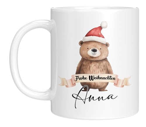 TASSENTICKER - Tasse zu Weihnachten - Weihnachtstasse - Personalisiert mit Namen - Kaffeetasse für jungen und Mädchen - Frohe Weihnachten - Weihnachts-Deko (Bär) von TASSENTICKER