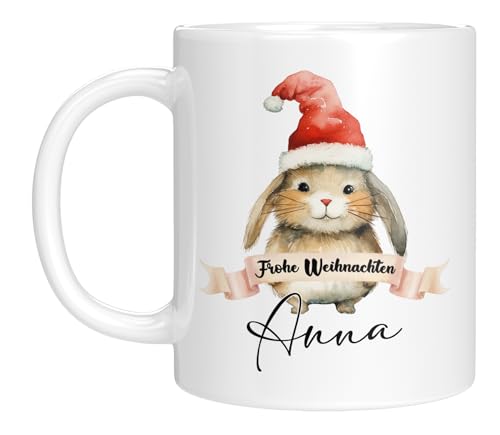 TASSENTICKER - Tasse zu Weihnachten - Weihnachtstasse - Personalisiert mit Namen - Kaffeetasse für jungen und Mädchen - Frohe Weihnachten - Weihnachts-Deko (Hase) von TASSENTICKER