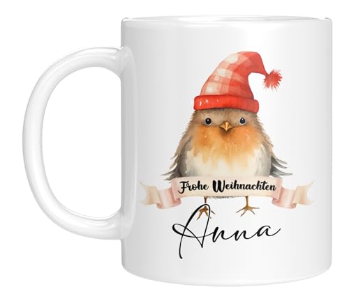 TASSENTICKER - Tasse zu Weihnachten - Weihnachtstasse - Personalisiert mit Namen - Kaffeetasse für jungen und Mädchen - Frohe Weihnachten - Weihnachts-Deko (Vogel) von TASSENTICKER