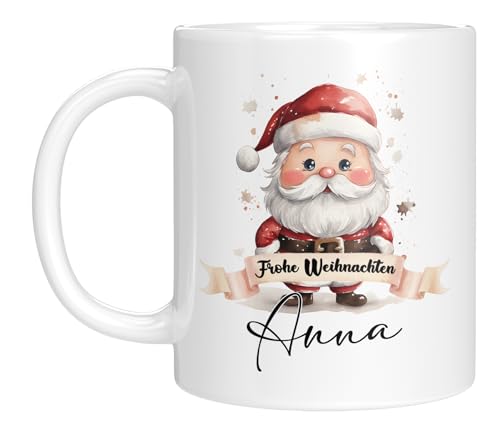 TassenTicker TASSENTICKER - Tasse zu Weihnachten - Weihnachtstasse - Personalisiert mit Namen - Kaffeetasse für jungen und Mädchen - Frohe Weihnachten - Weihnachts-Deko (Weihnachtsmann) von TassenTicker