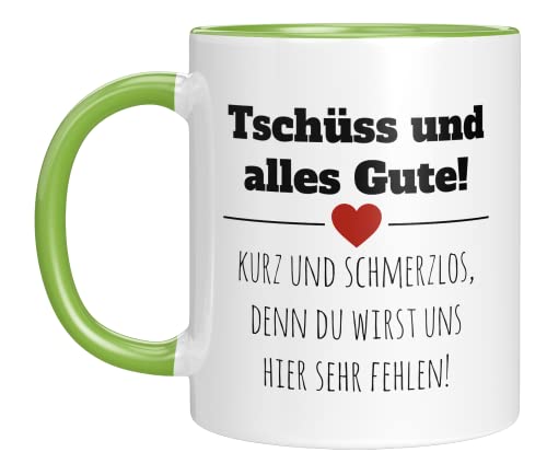 TassenTicker - Tschüss und alles gute! - Abschiedsgeschenk - Jobwechsel - Kollegin - Lieblingskollegin - Geschenk - Abschied - Arbeitskollegin - Rente Ruhestand (Grün), TT609 von TassenTicker