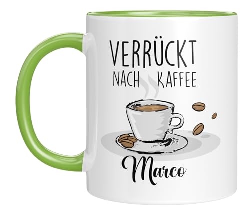 TASSENTICKER - Verrückt nach Kaffee - Tasse personalisiert mit Namen - Kaffeetasse mit Spruch - lustige Geschenkidee - Kaffeeliebhaber - Geburtstagsgeschenk (Grün) von TASSENTICKER